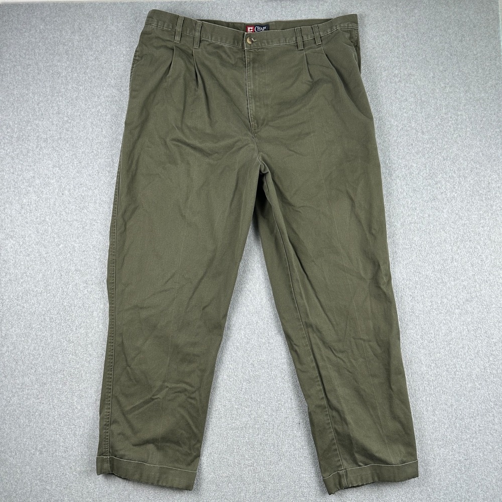 Chaps Ralph Lauren Pants Mens 42x30 Olive‎ Green Chino Pleated Cotton 5915Q